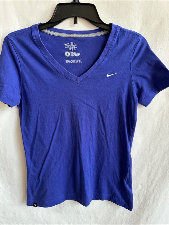 Nike Tops - Nike blue V-neck athletic T-shirt with a white embroidered swoosh logo